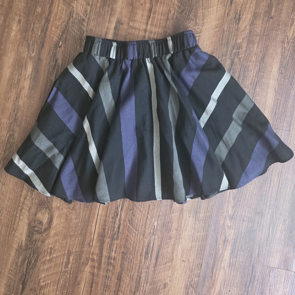 BCBGeneration XXS A-Line Skater Striped Black Purple Gray Mini Skirt